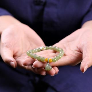 祥祯福 和田玉手串鸭蛋青玉八大佛十二生肖守护神手链女diy珠宝玉饰