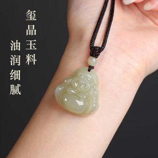 DL 1998保价正品保真和田玉弥勒佛吊坠女玉佛头玉坠项链佛公玉石 【浅色】玺晶级和田玉弥勒佛约30*28*11MM