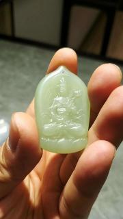 和田玉青白玉菩萨玉牌